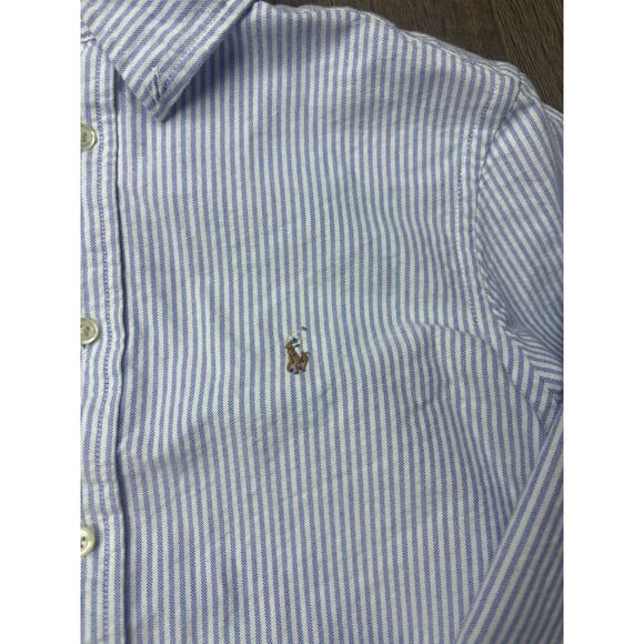 Ralph Lauren Cotton Striped Button Down Shirt L 14/16 Classic Preppy Blue - Picture 2 of 9